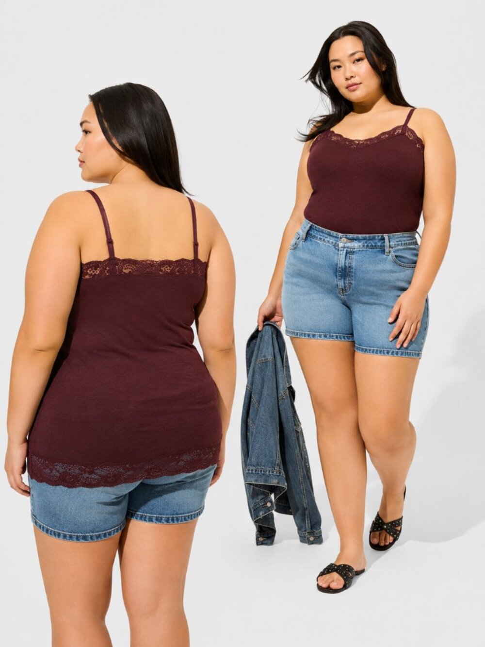 NWT Vintage by Torrid Plus 2X Burgundy Lace Trim V-Neck Layering Slub Cami Tank